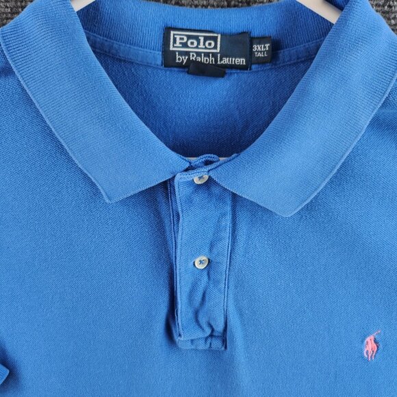 Polo Ralph Lauren 3XLT Short Sleeve Blue Polo Shirt Pink Embroidery Logo Cotton - Picture 2 of 16